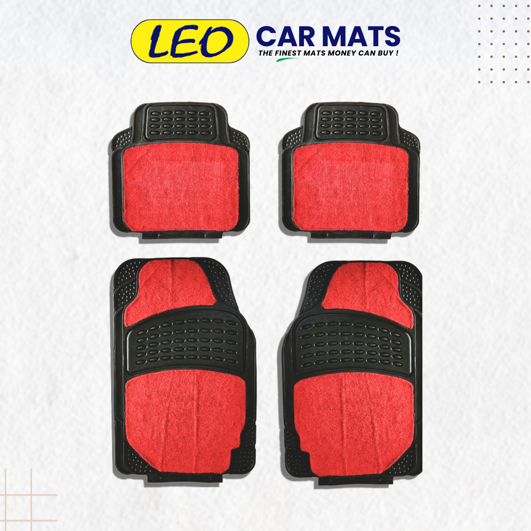 Leo Serrated Design with red carpet Car Mats (Red) Set of 4 for Hyundai Elite i20