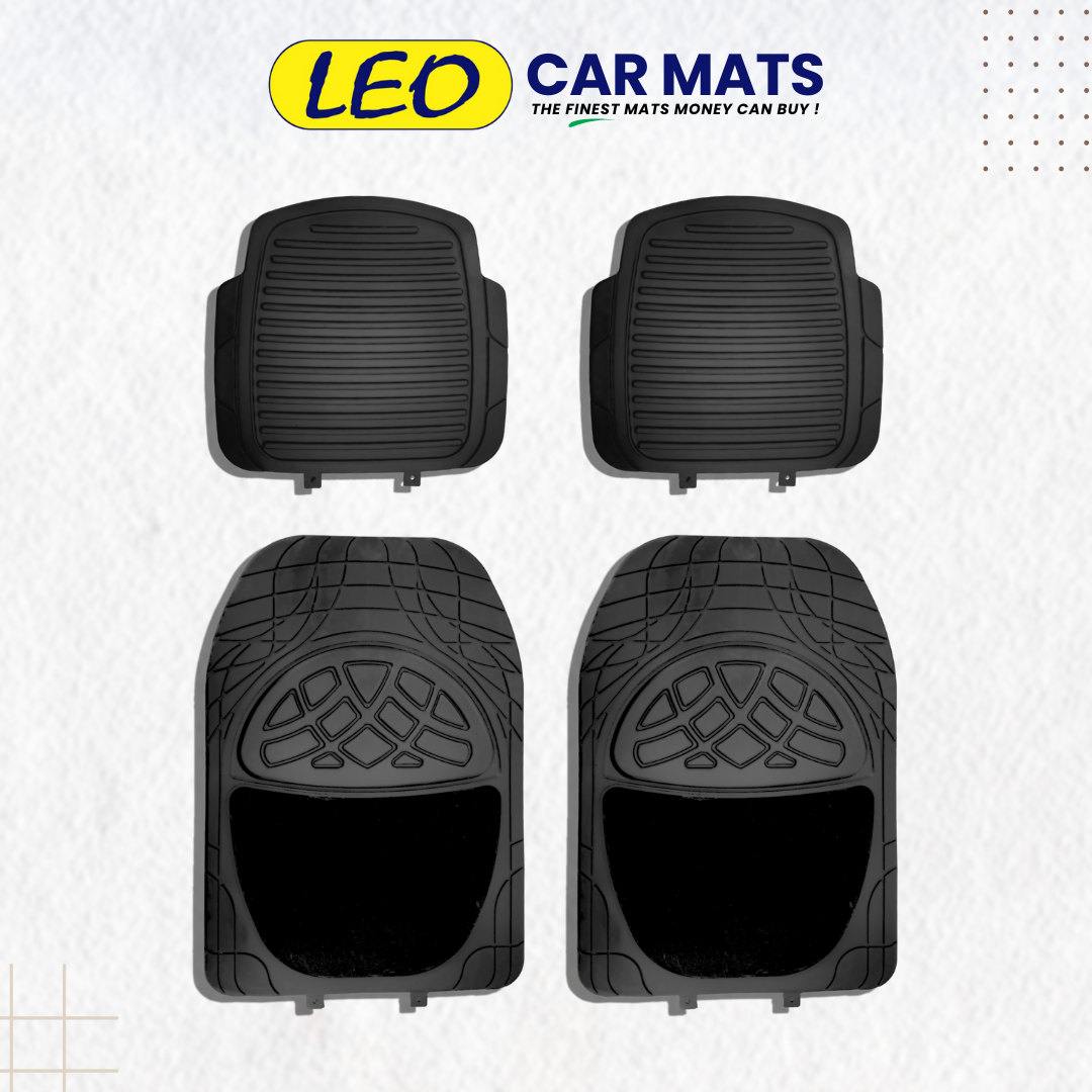 Leo Luxury Carpet Universal CAR MAT- Black (4-Piece Set)