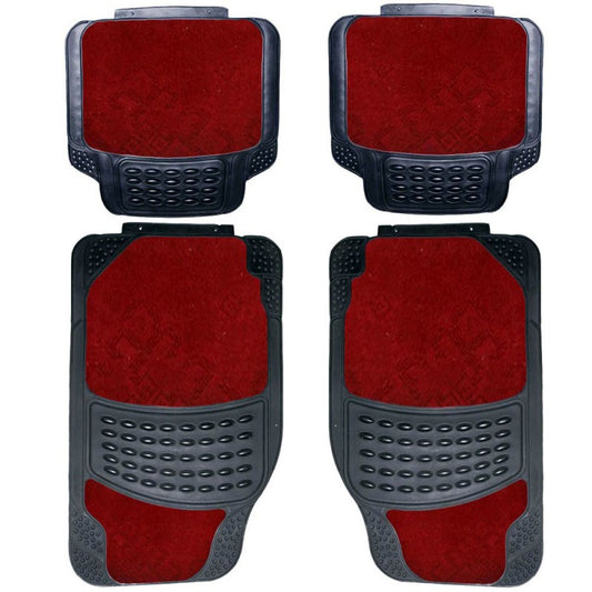 Leo Serrated Design with red carpet Car Mats (Red) Set of 4 for Hyundai Elite i20